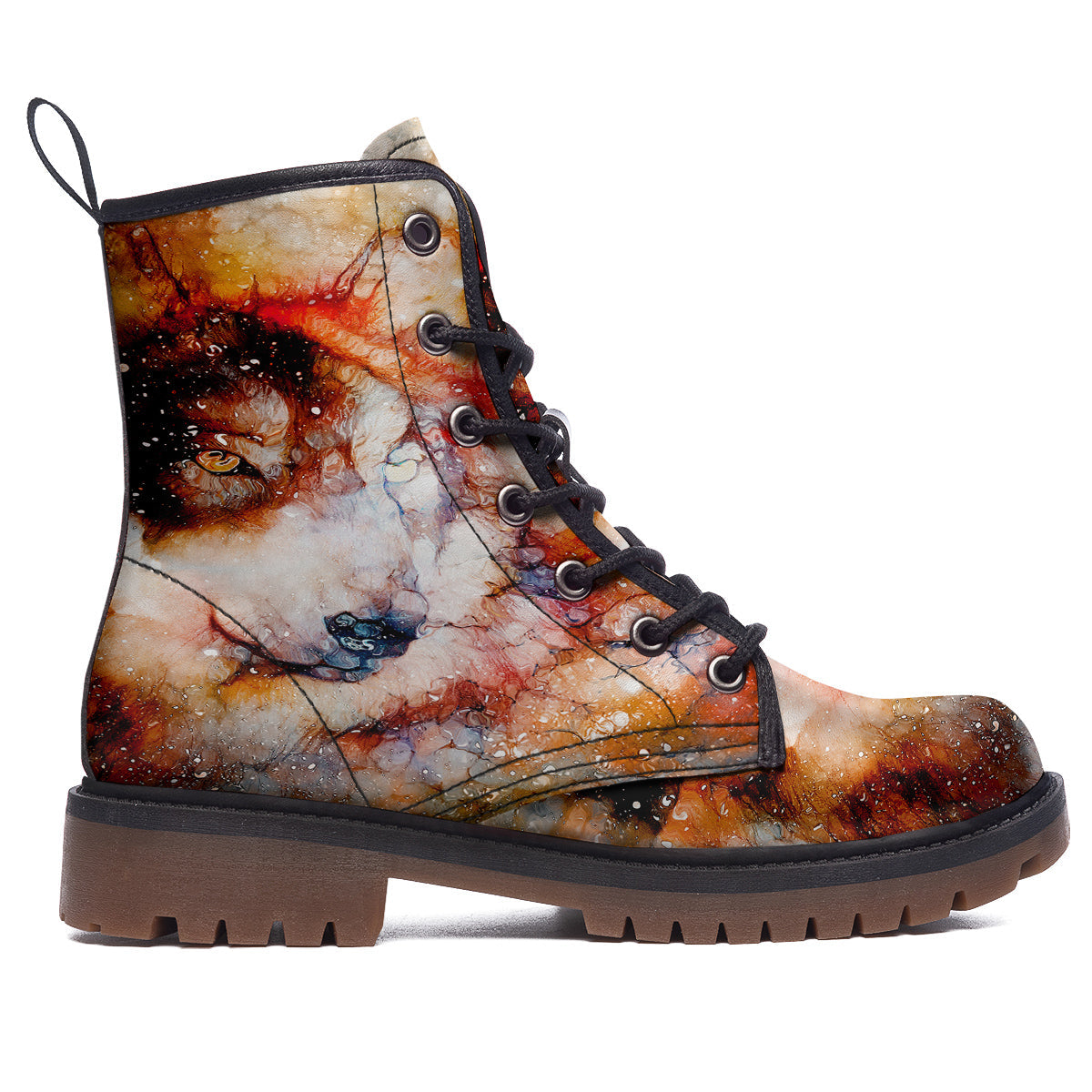 Portrait Cosmic Wolf Print Work Boots-grizzshop