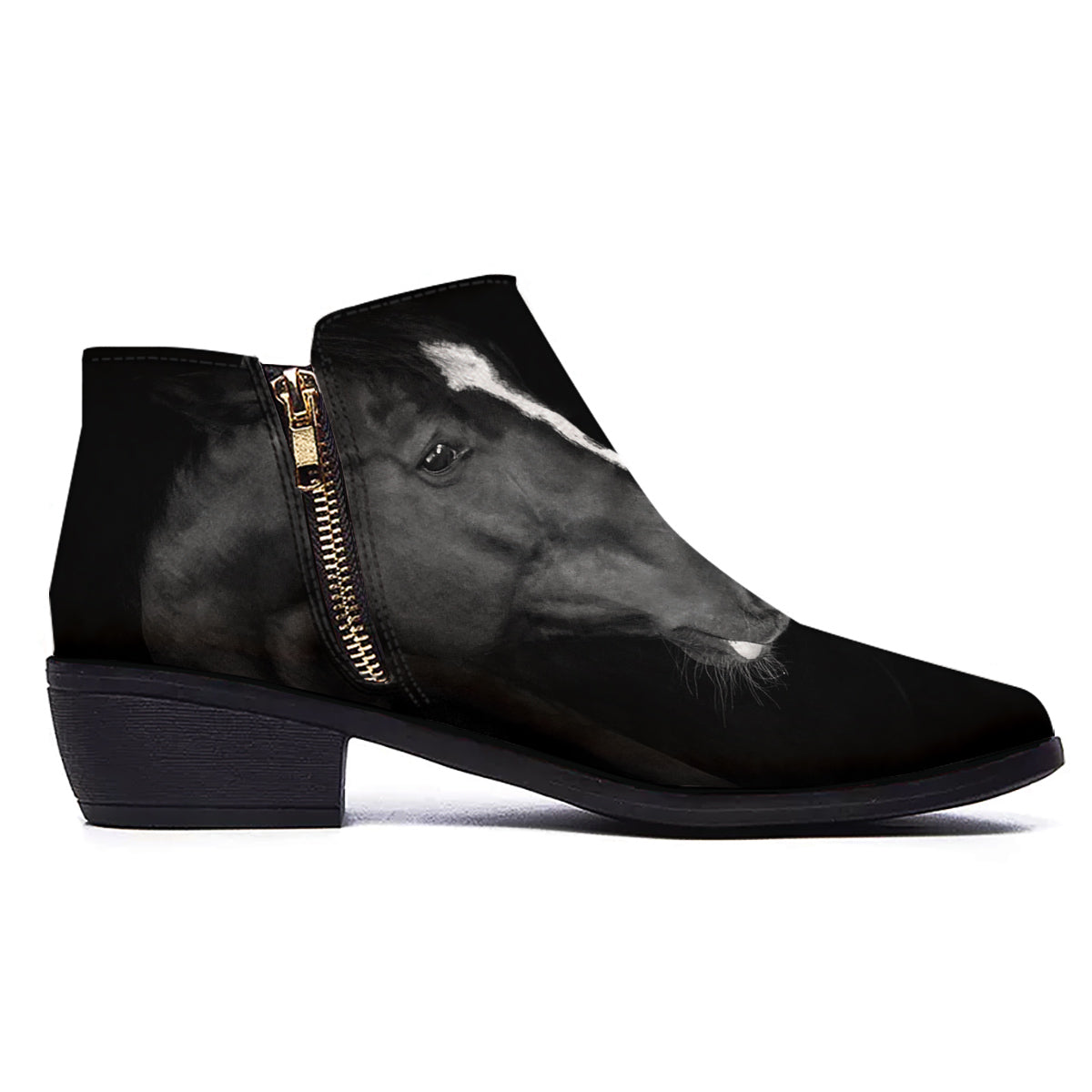 Portrait Couple Horses Print Ankle Boots-grizzshop