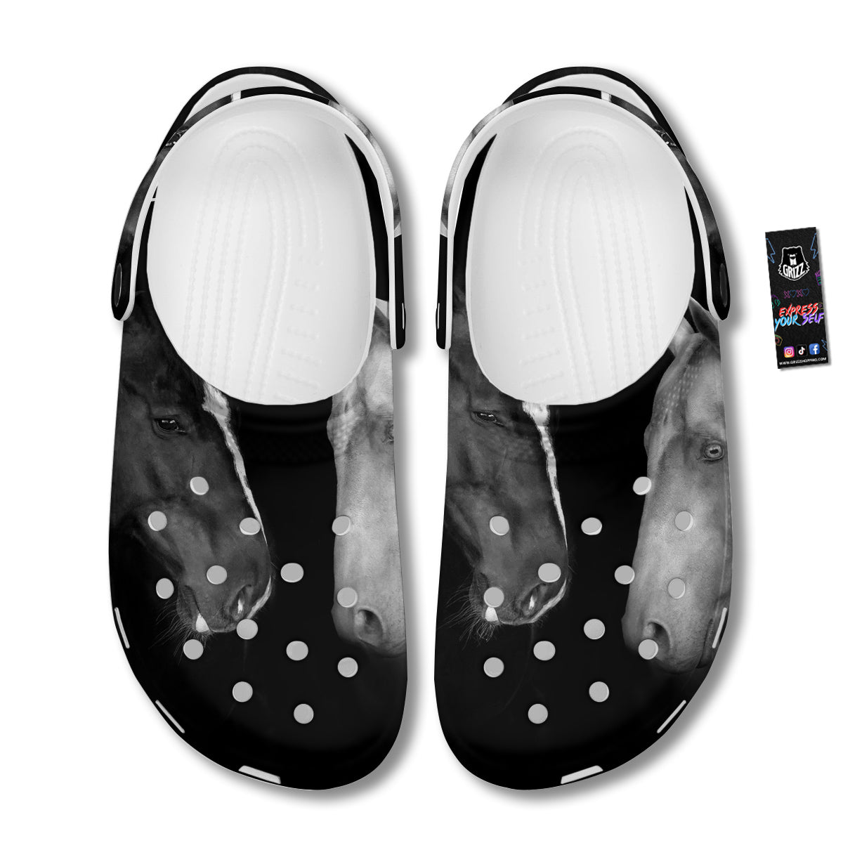 Portrait Couple Horses Print Clog-grizzshop