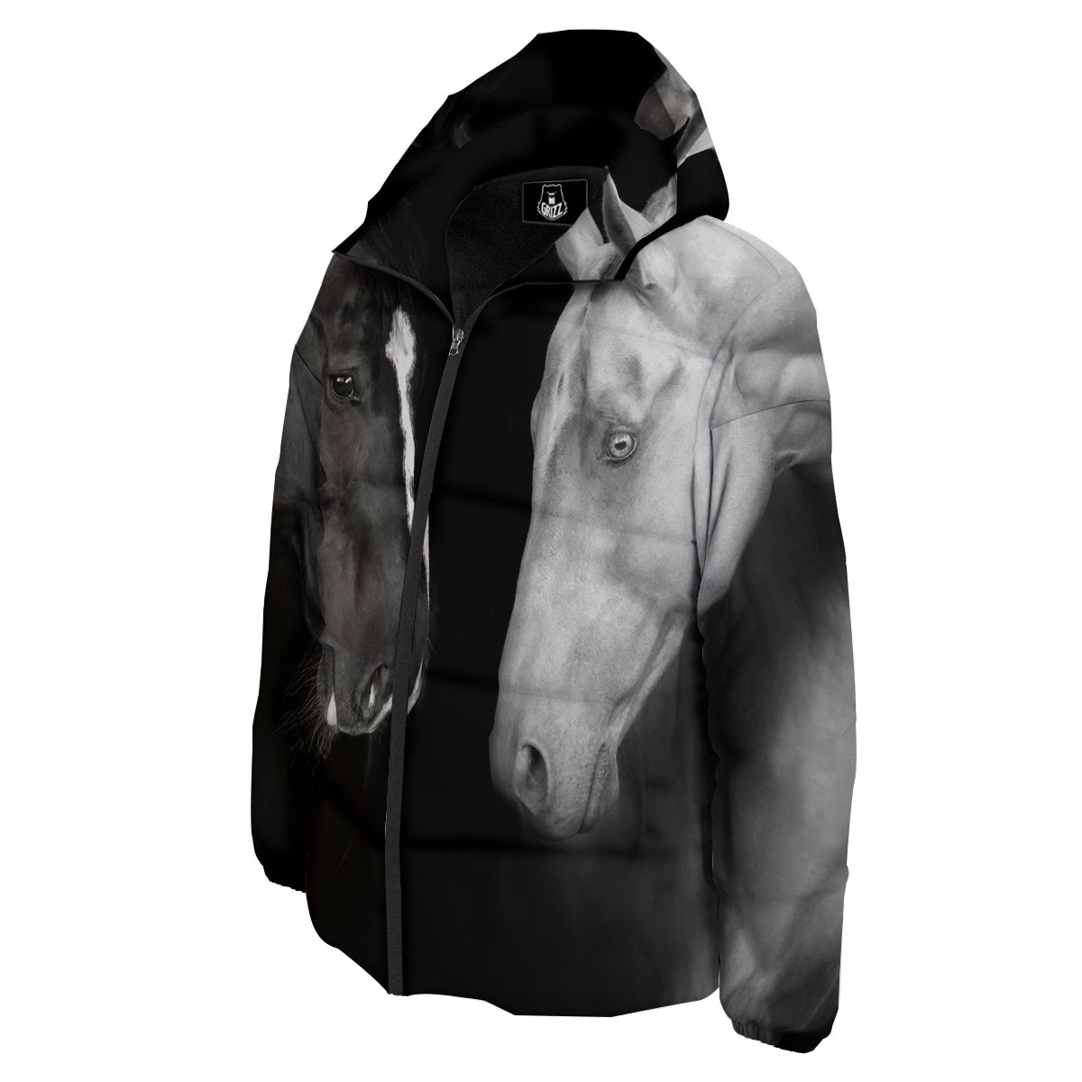 Portrait Couple Horses Print Down Jacket-grizzshop