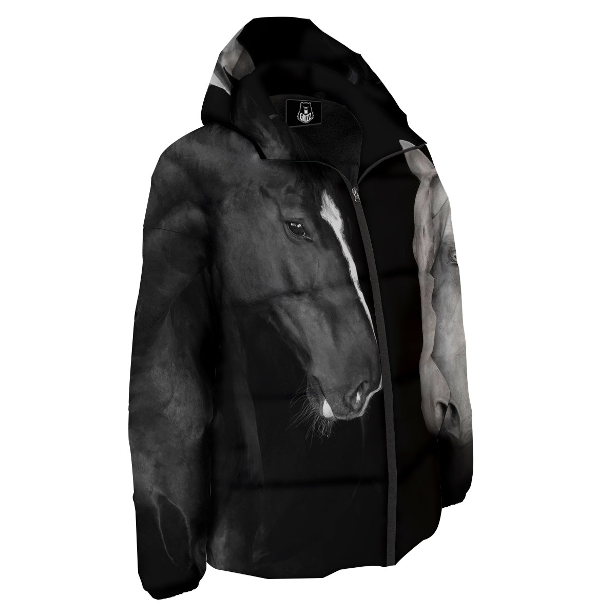 Portrait Couple Horses Print Down Jacket-grizzshop