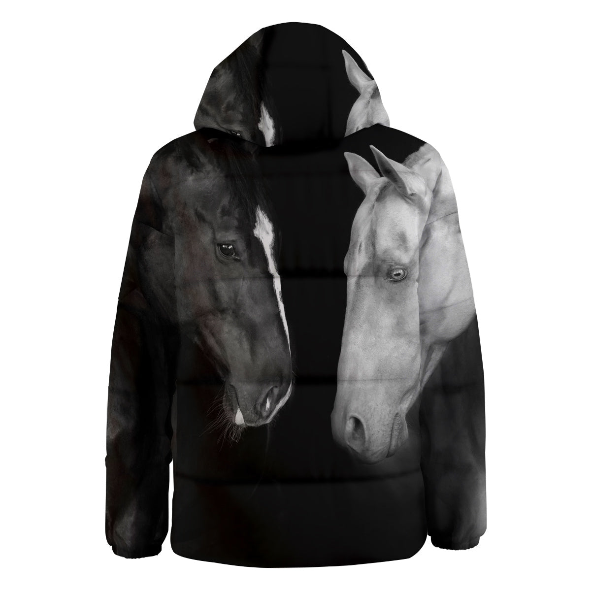 Portrait Couple Horses Print Down Jacket-grizzshop