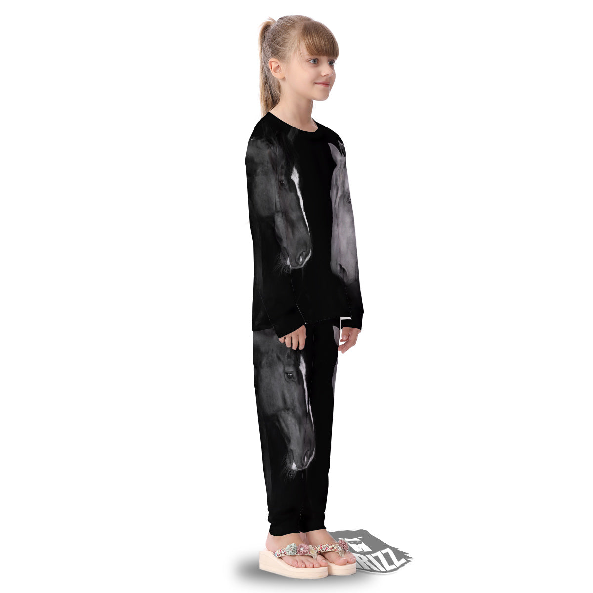 Portrait Couple Horses Print Kid's Pajamas-grizzshop