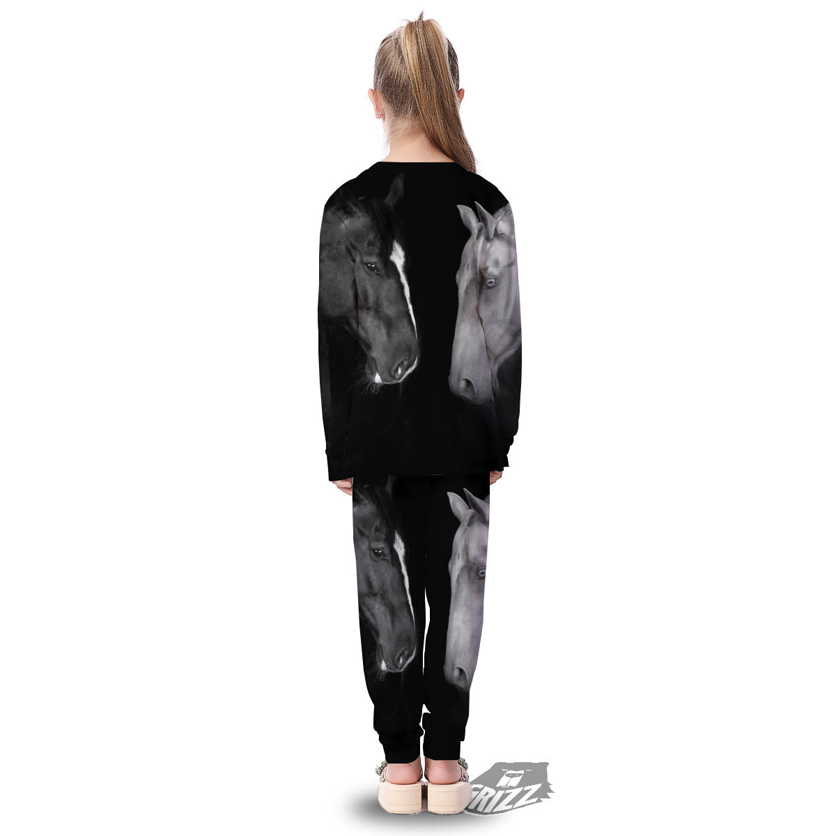 Portrait Couple Horses Print Kid's Pajamas-grizzshop