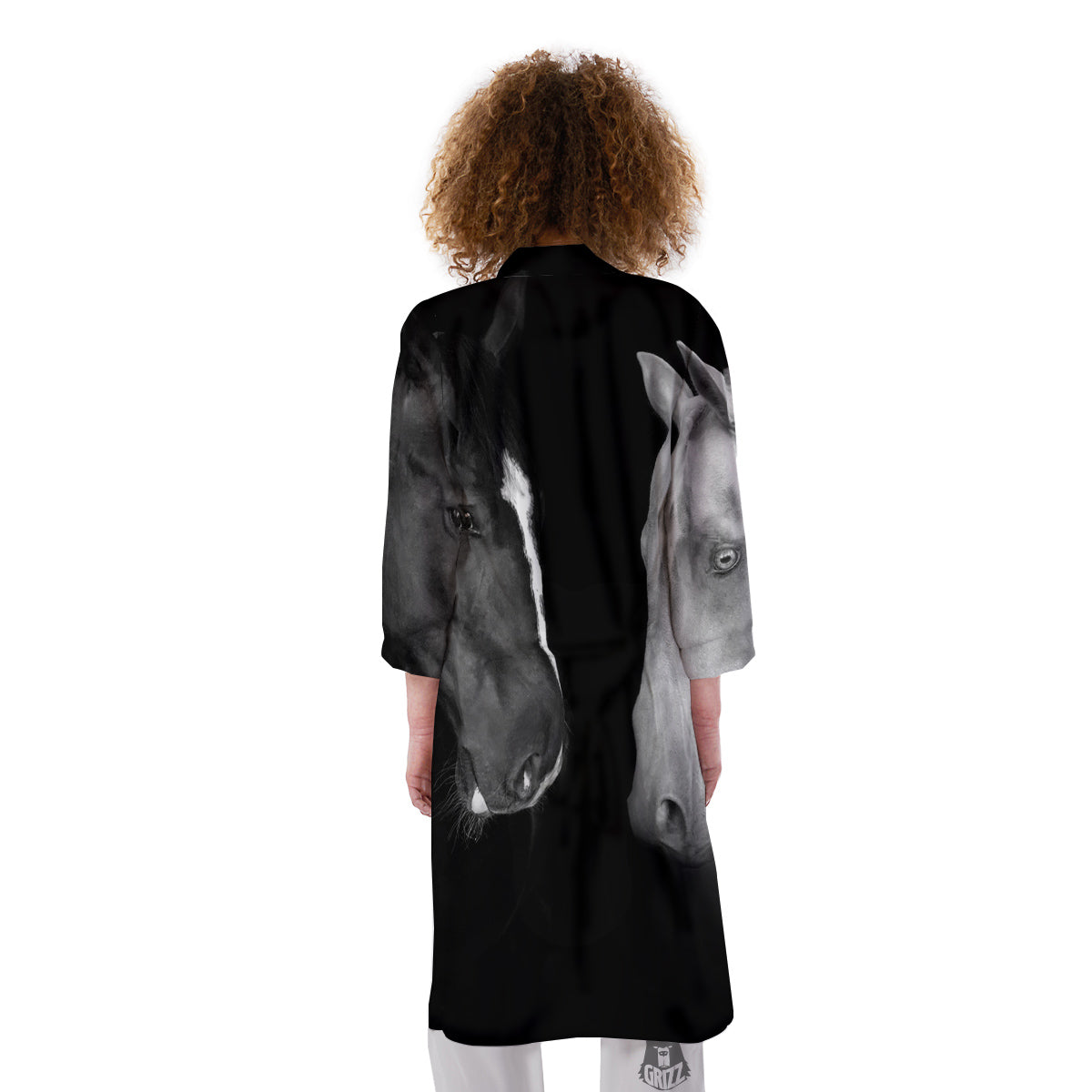 Portrait Couple Horses Print Kimono-grizzshop