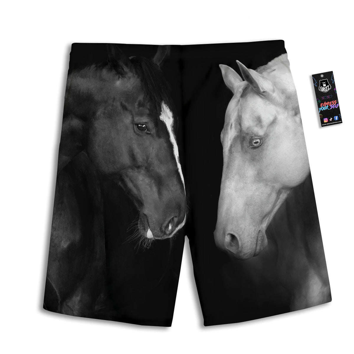 Portrait Couple Horses Print Men's Athletic Shorts