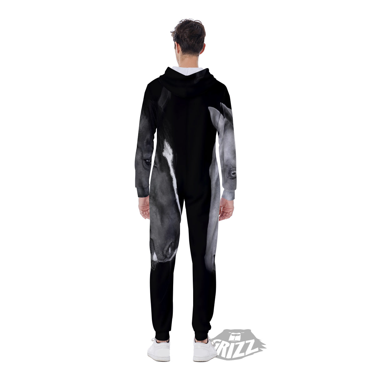 Portrait Couple Horses Print Men's Jumpsuit-grizzshop