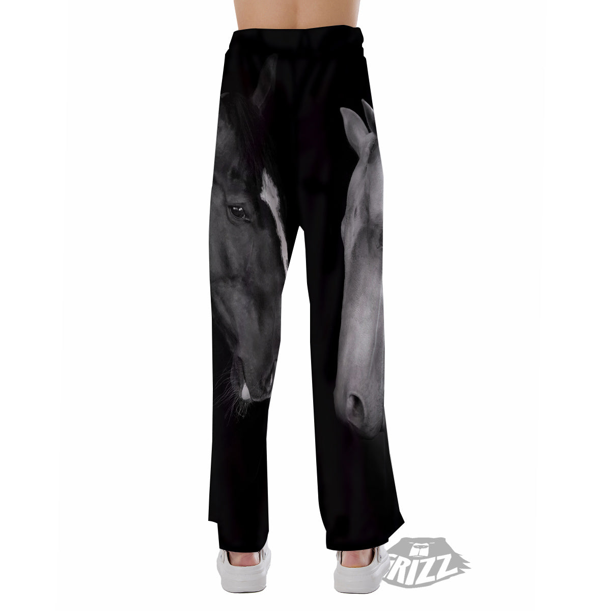 Portrait Couple Horses Print Pajama Pants-grizzshop