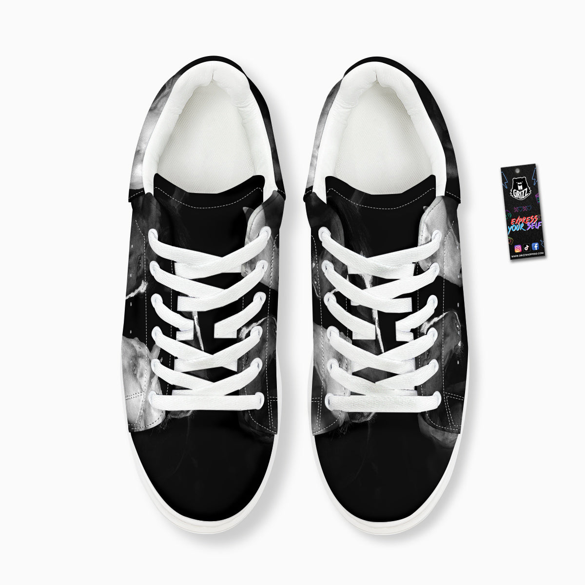 Portrait Couple Horses Print Platform Shoes-grizzshop