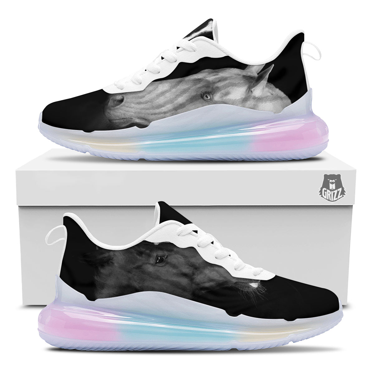 Portrait Couple Horses Print Running Sneakers-grizzshop