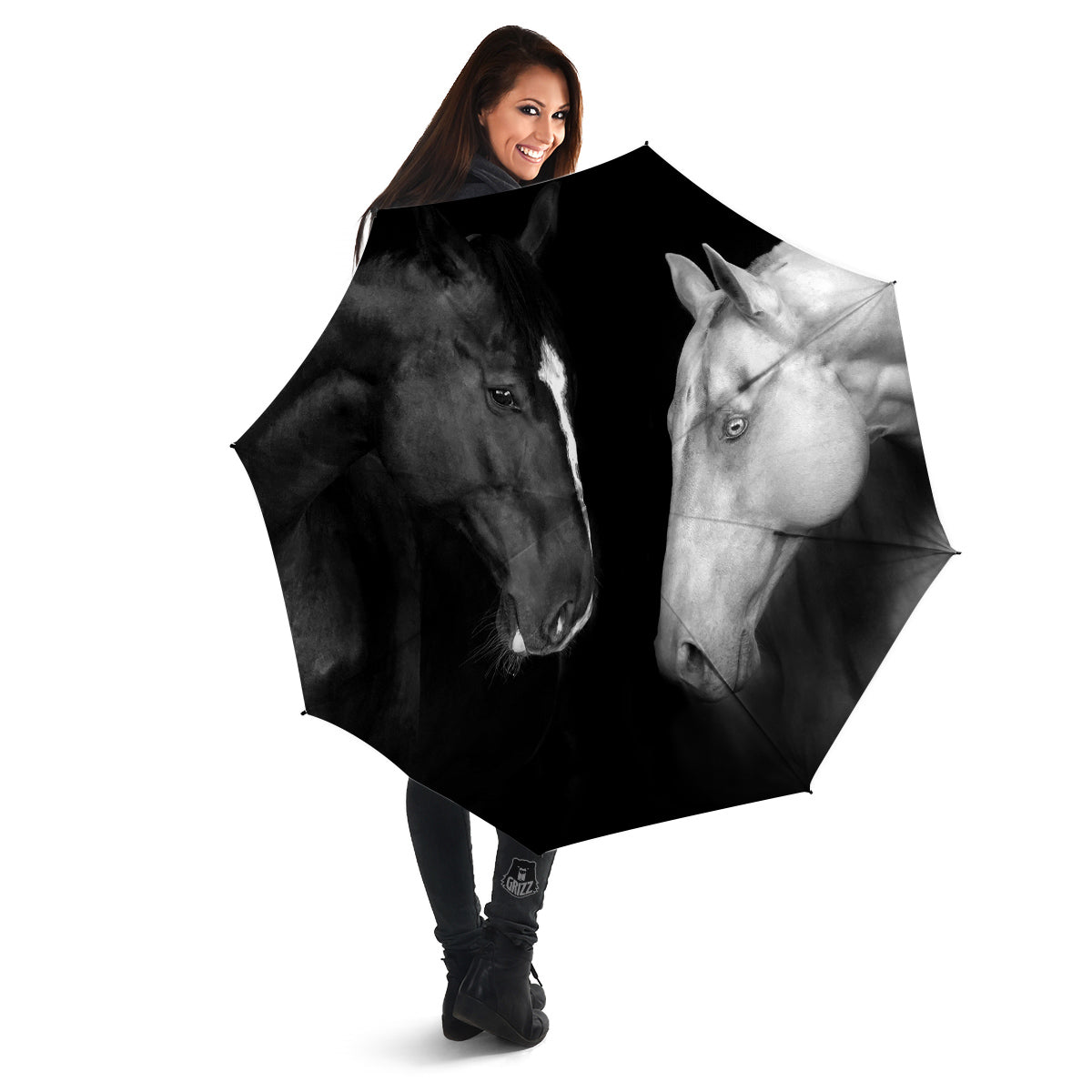 Portrait Couple Horses Print Umbrella-grizzshop