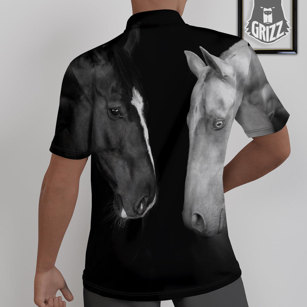 Portrait Couple Horses Print Untucked Shirts-grizzshop