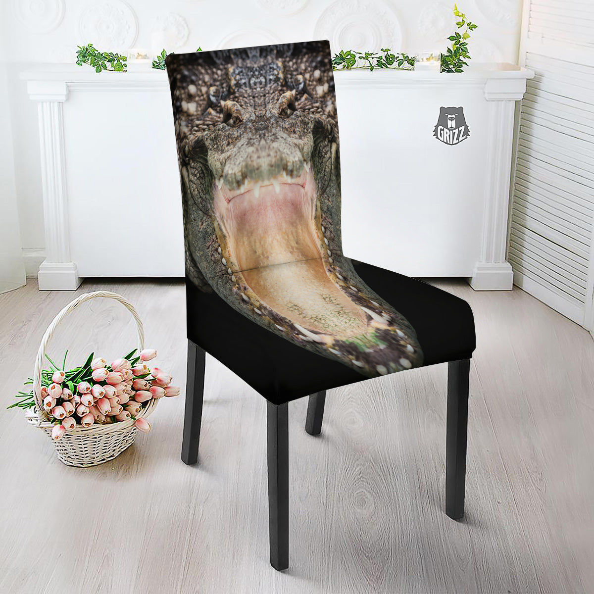 Portrait Crocodile Print Dining Chair Slipcover-grizzshop