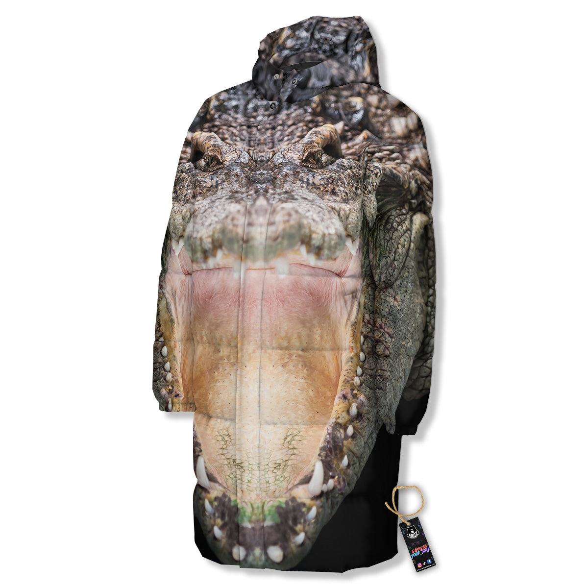 Portrait Crocodile Print Long Down Jacket-grizzshop