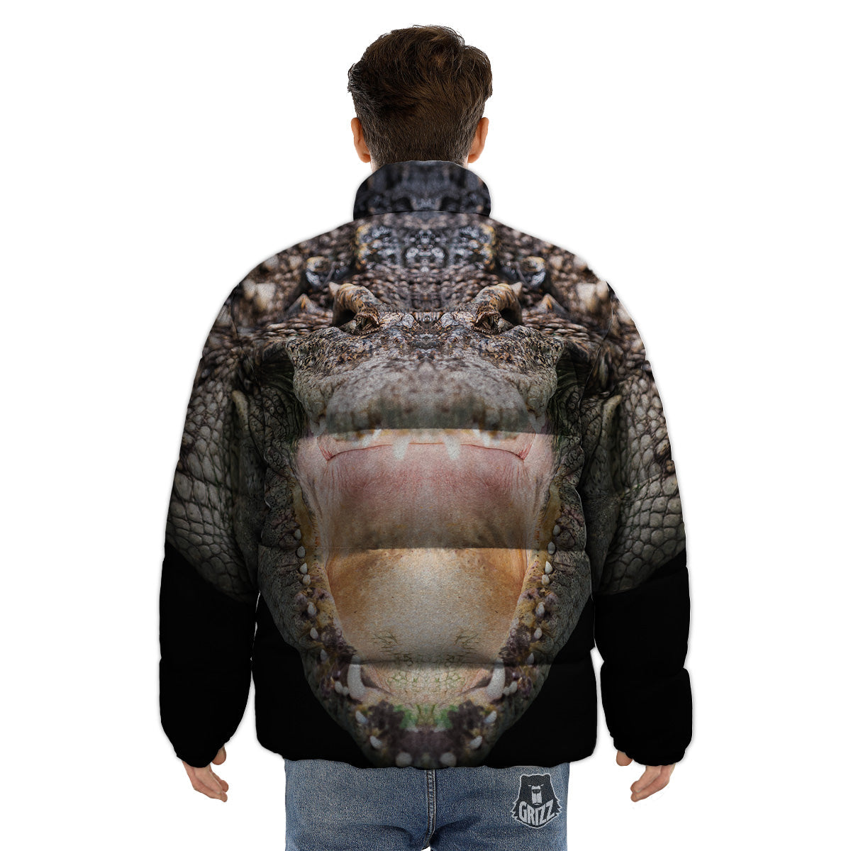 Portrait Crocodile Print Puffer Jacket-grizzshop