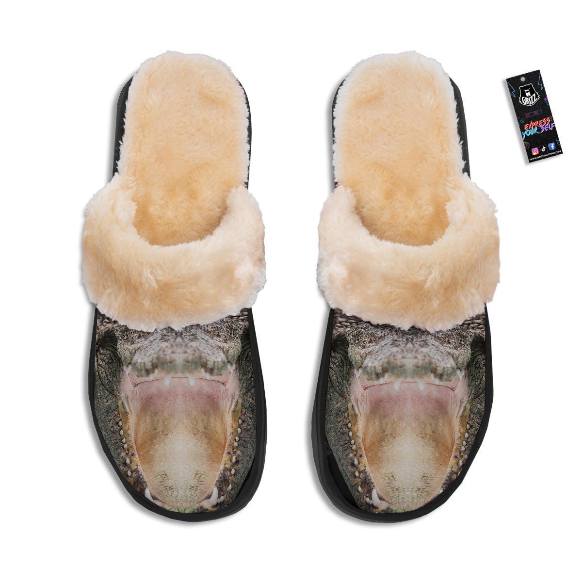 Portrait Crocodile Print Slippers-grizzshop