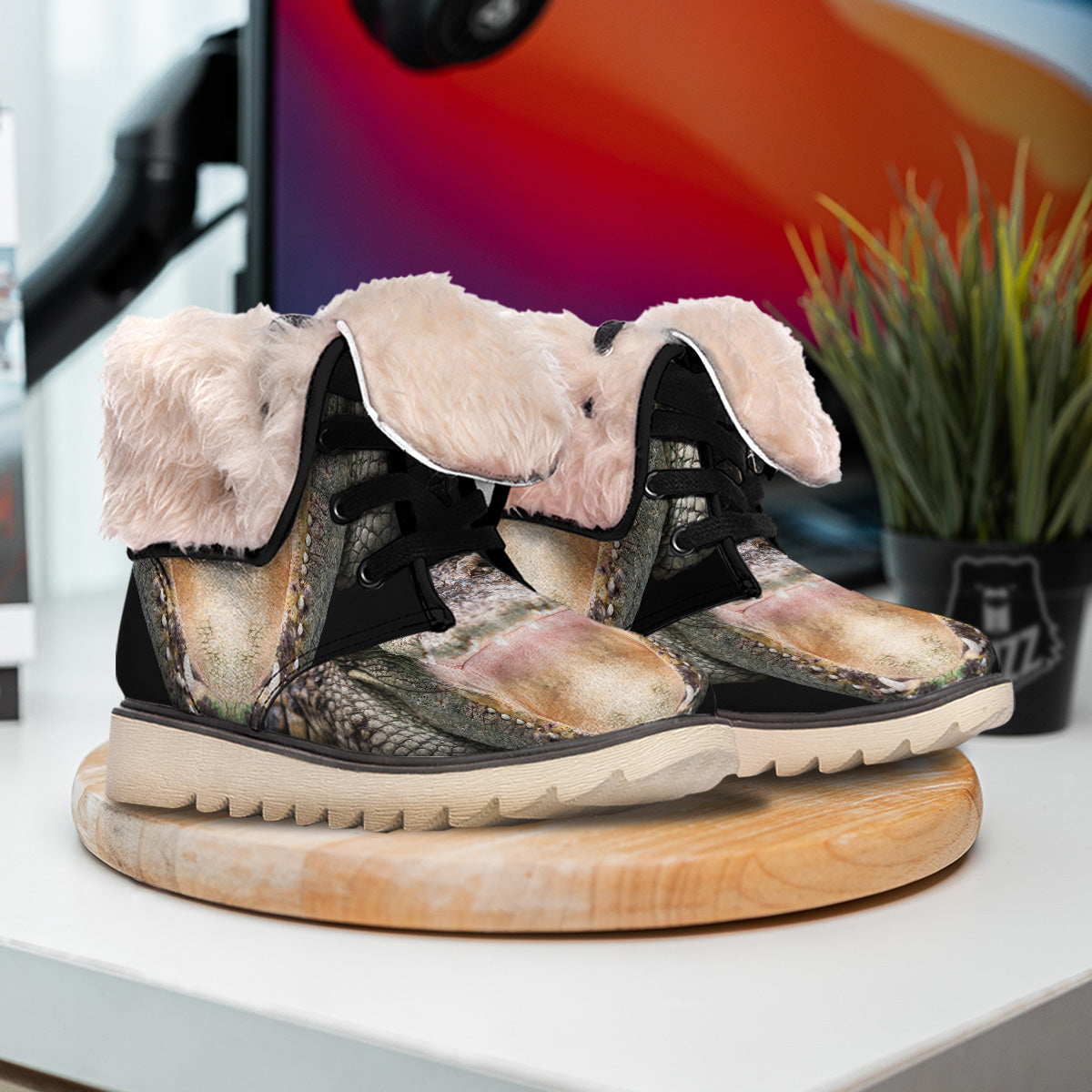 Portrait Crocodile Print Snow Boots-grizzshop