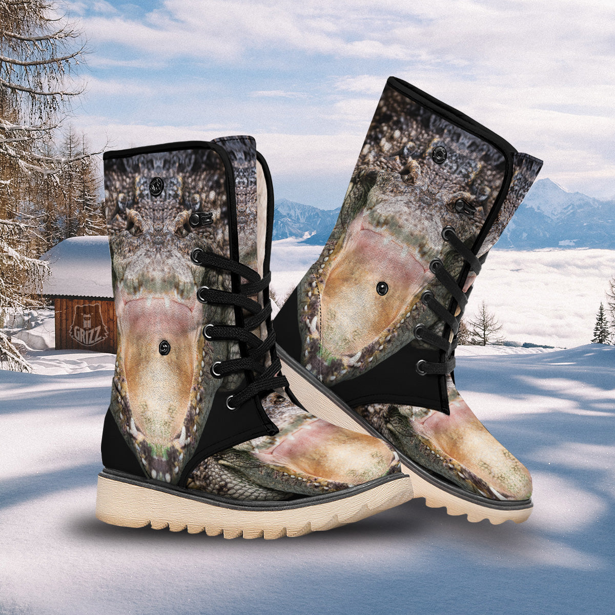 Portrait Crocodile Print Snow Boots-grizzshop
