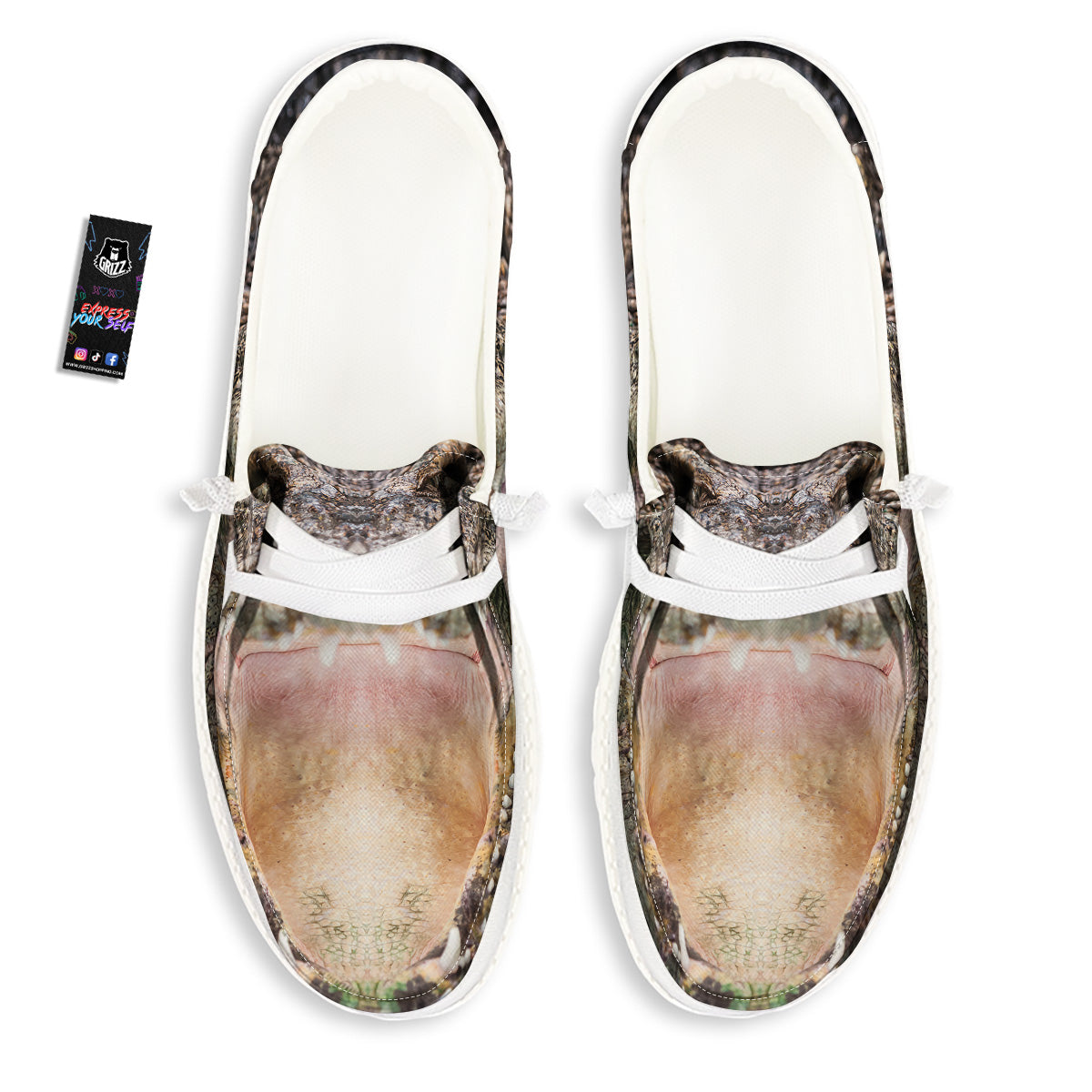 Portrait Crocodile Print White Loafers-grizzshop