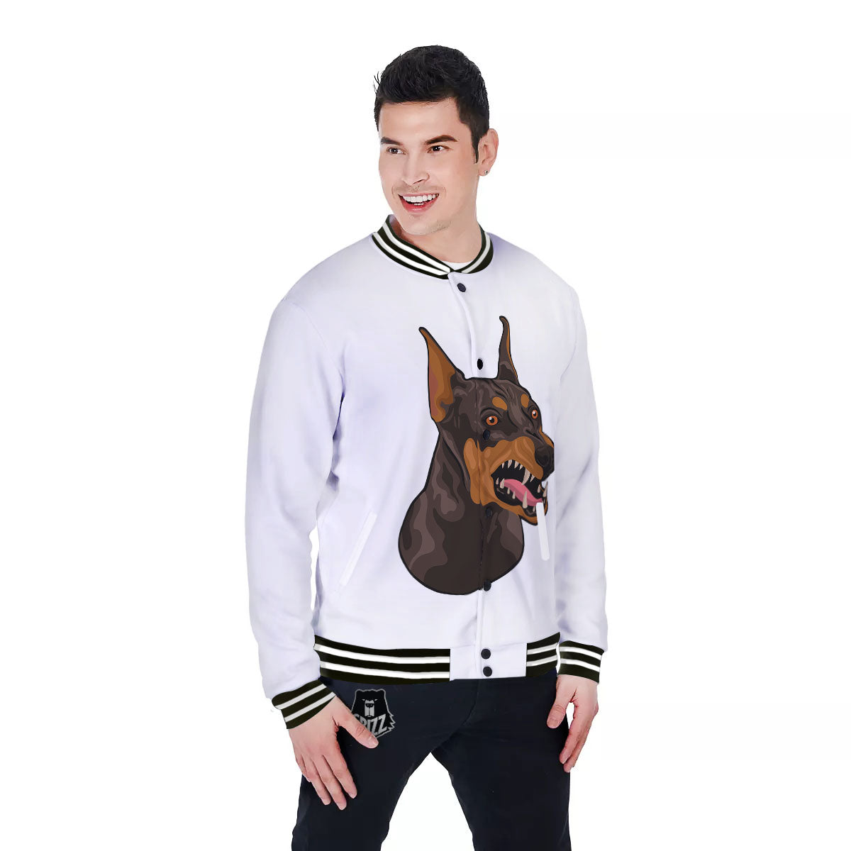 Portrait Dobermann Print Baseball Jacket-grizzshop