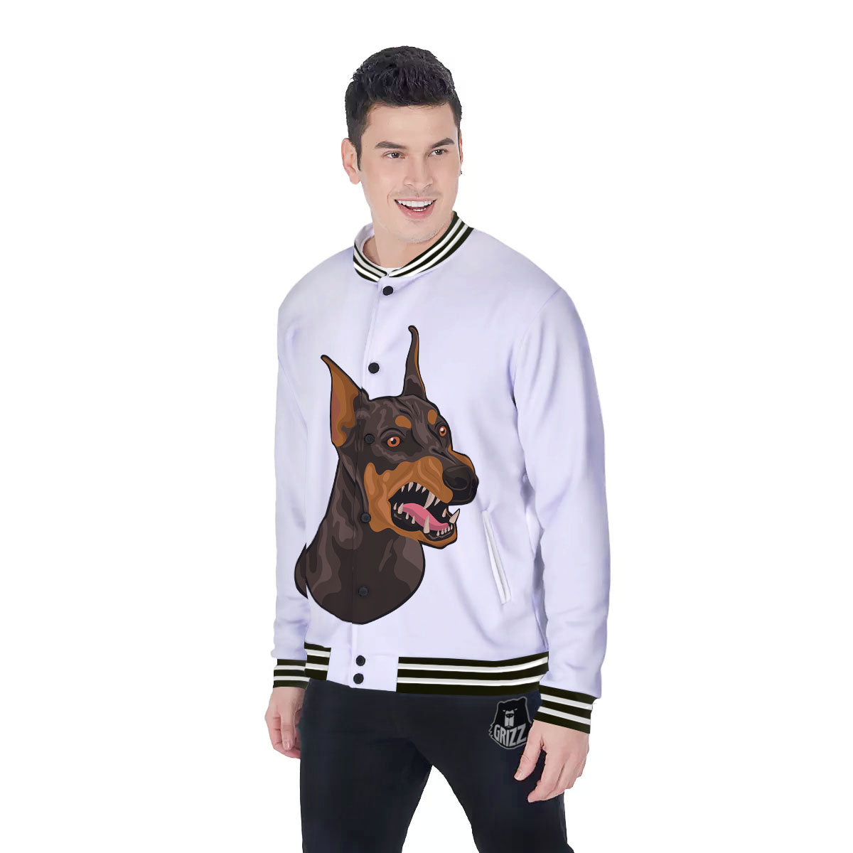 Portrait Dobermann Print Baseball Jacket-grizzshop