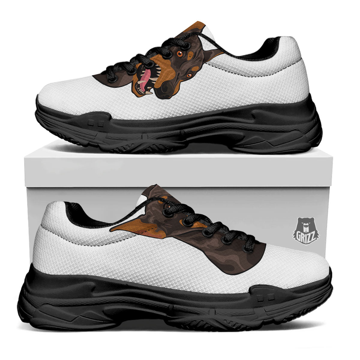 Portrait Dobermann Print Black Chunky Shoes-grizzshop