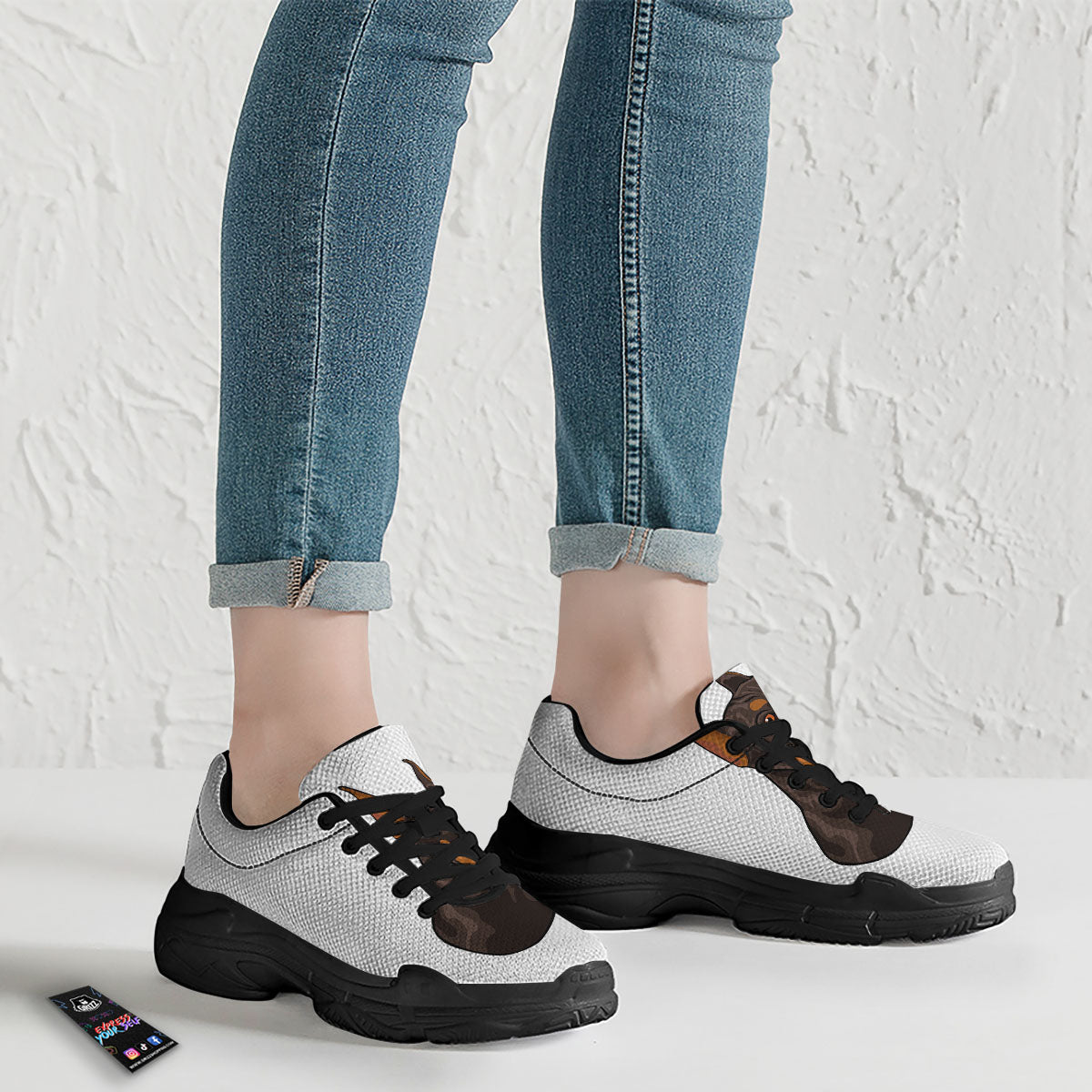 Portrait Dobermann Print Black Chunky Shoes-grizzshop