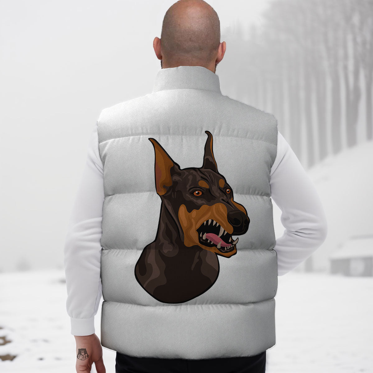 Portrait Dobermann Print Down Vest