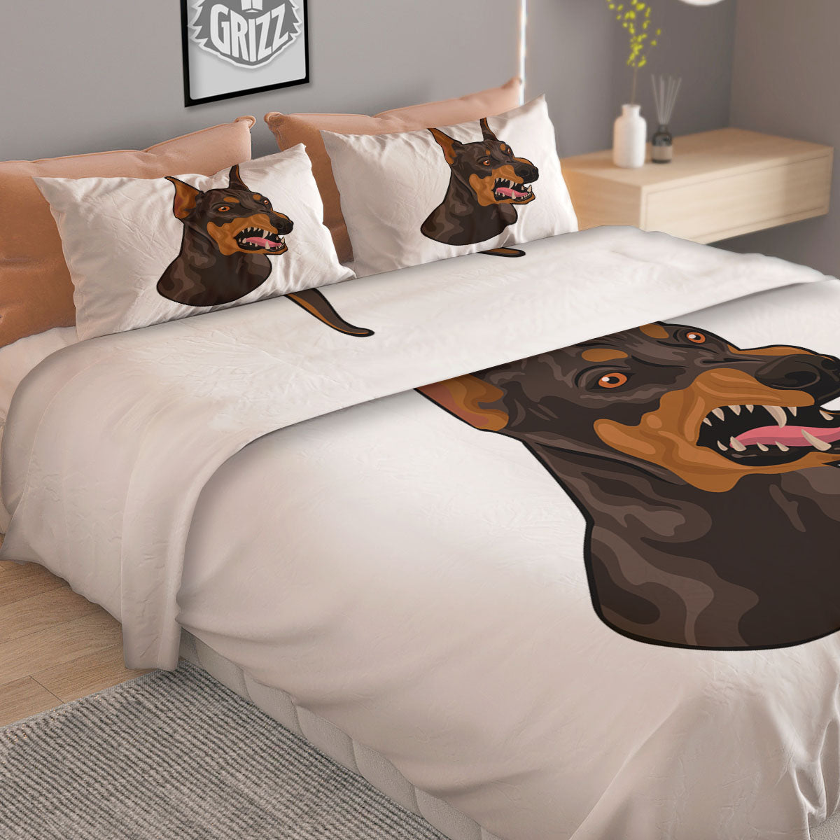 Portrait Dobermann Print Duvet Cover Bedding Set