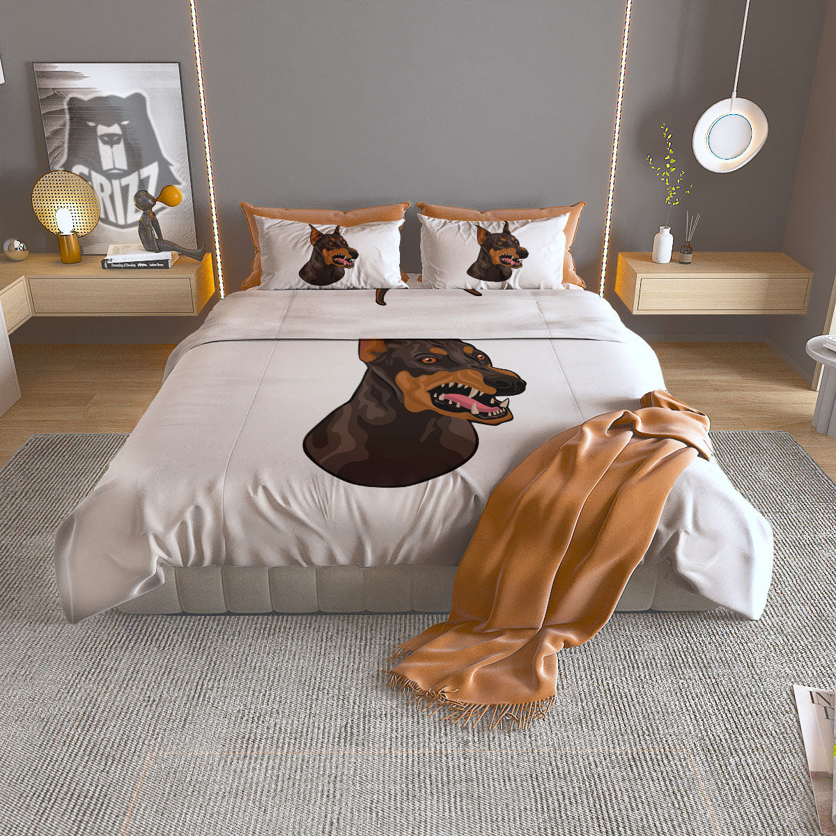 Portrait Dobermann Print Duvet Cover Bedding Set