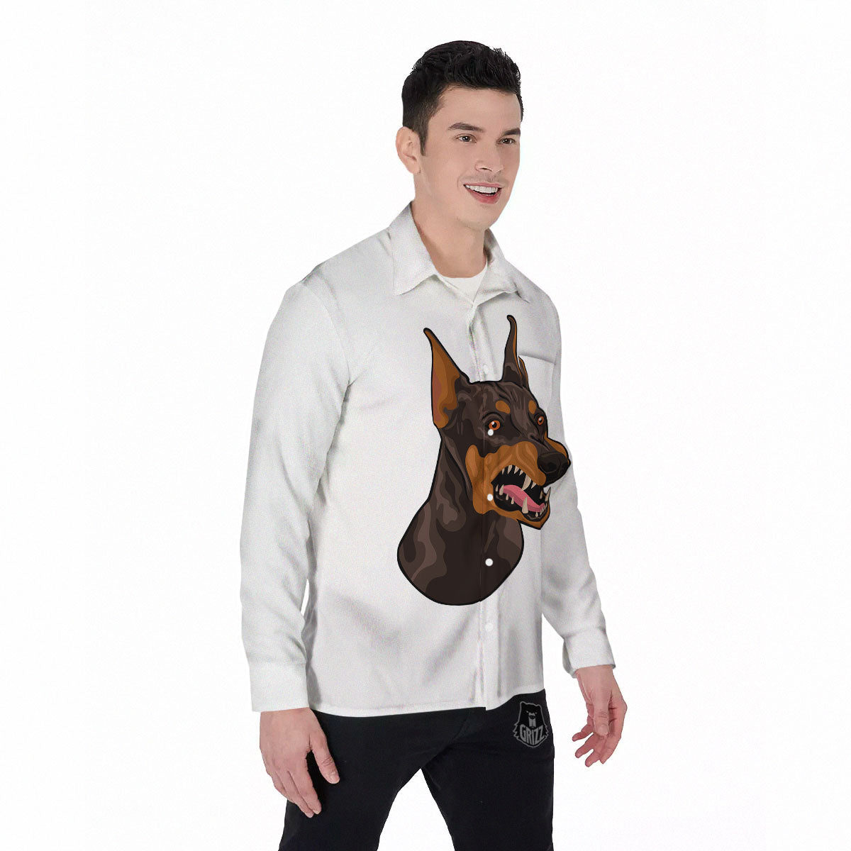Portrait Dobermann Print Men's Long Sleeve Shirts-grizzshop
