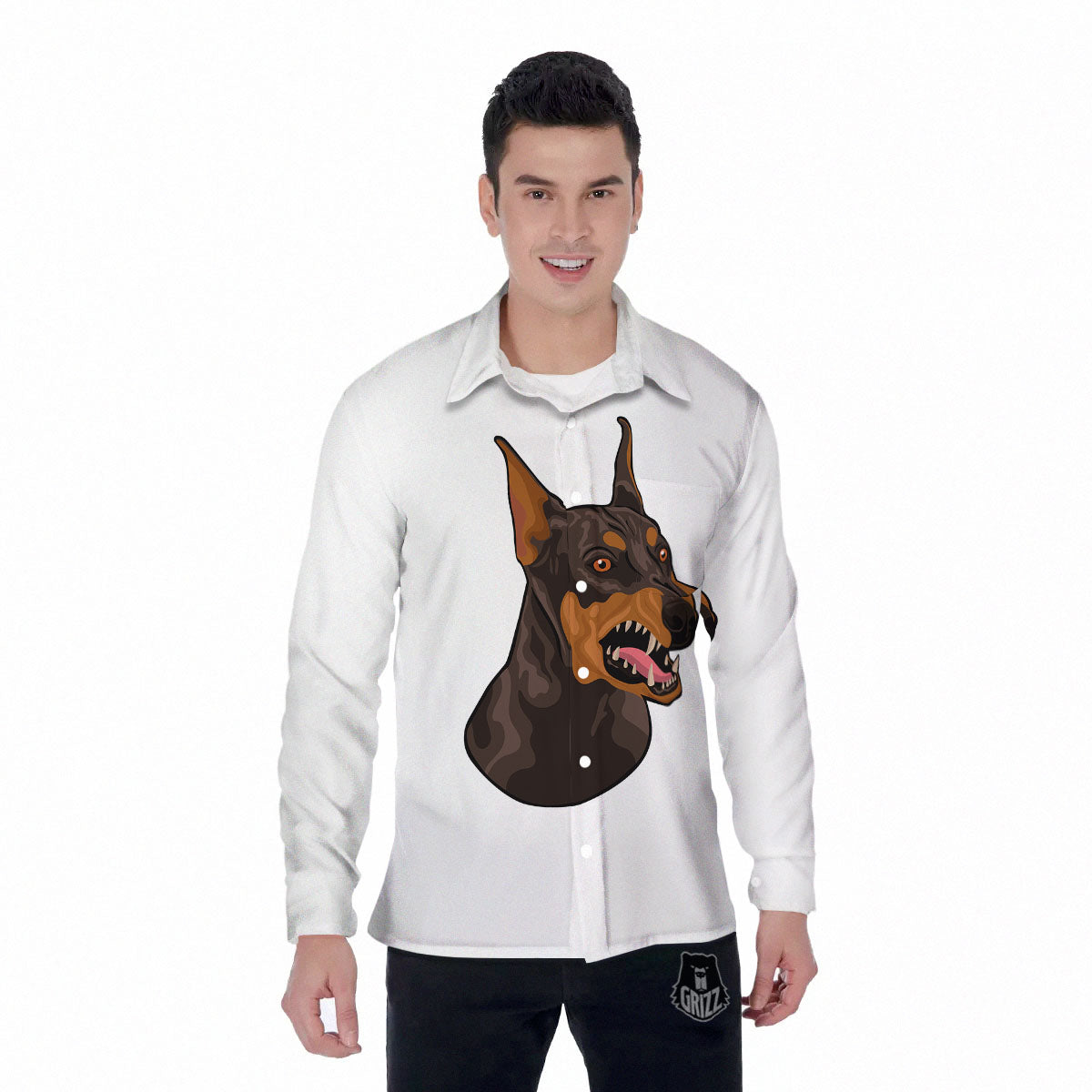 Portrait Dobermann Print Men's Long Sleeve Shirts-grizzshop