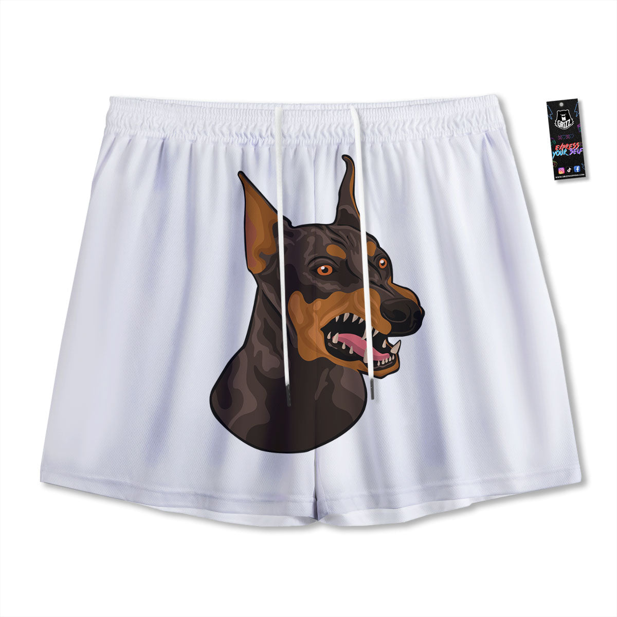 Portrait Dobermann Print Mesh Shorts