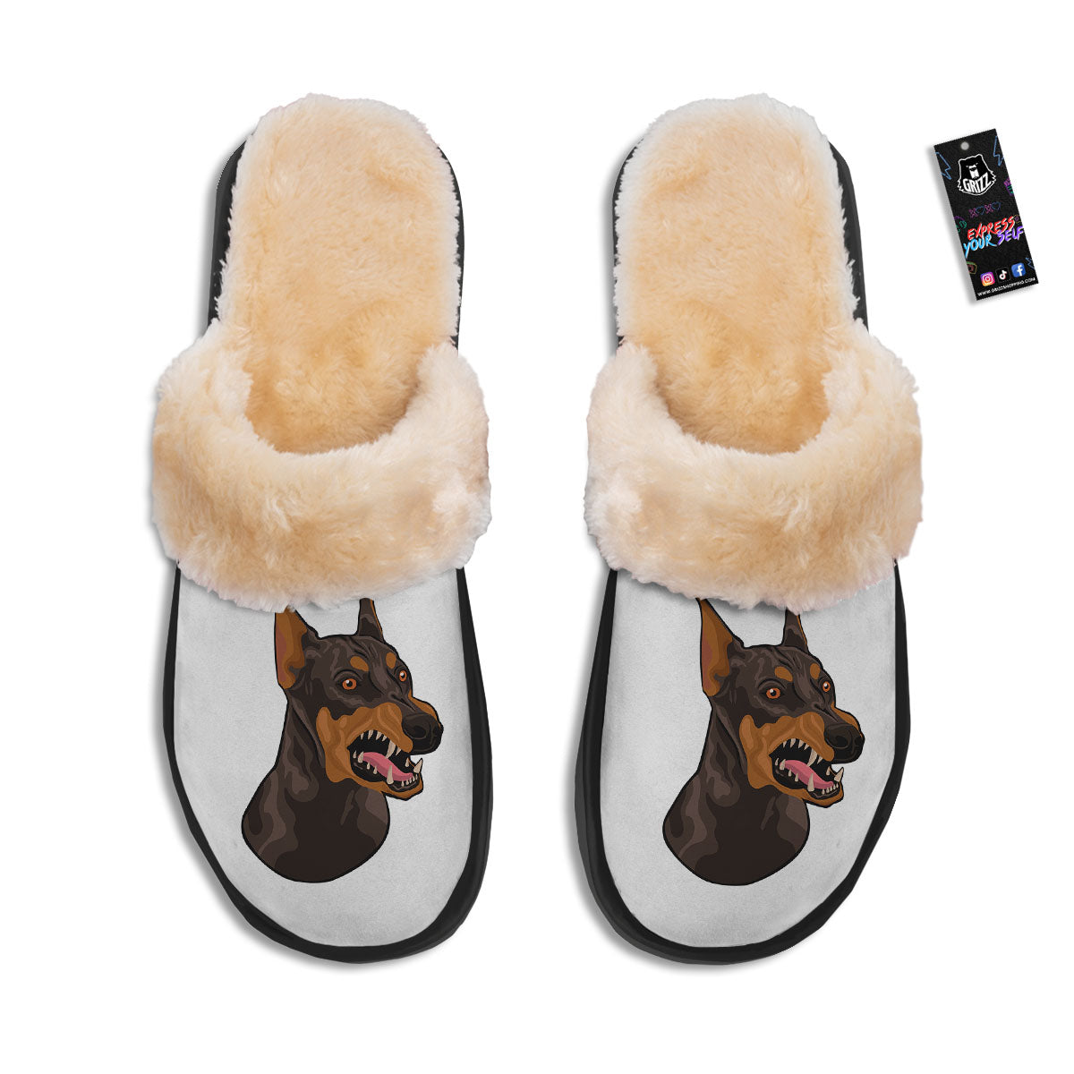 Portrait Dobermann Print Slippers-grizzshop