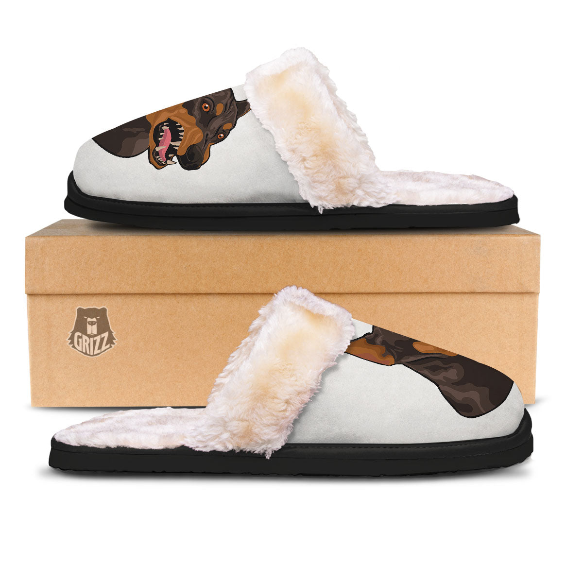 Portrait Dobermann Print Slippers-grizzshop