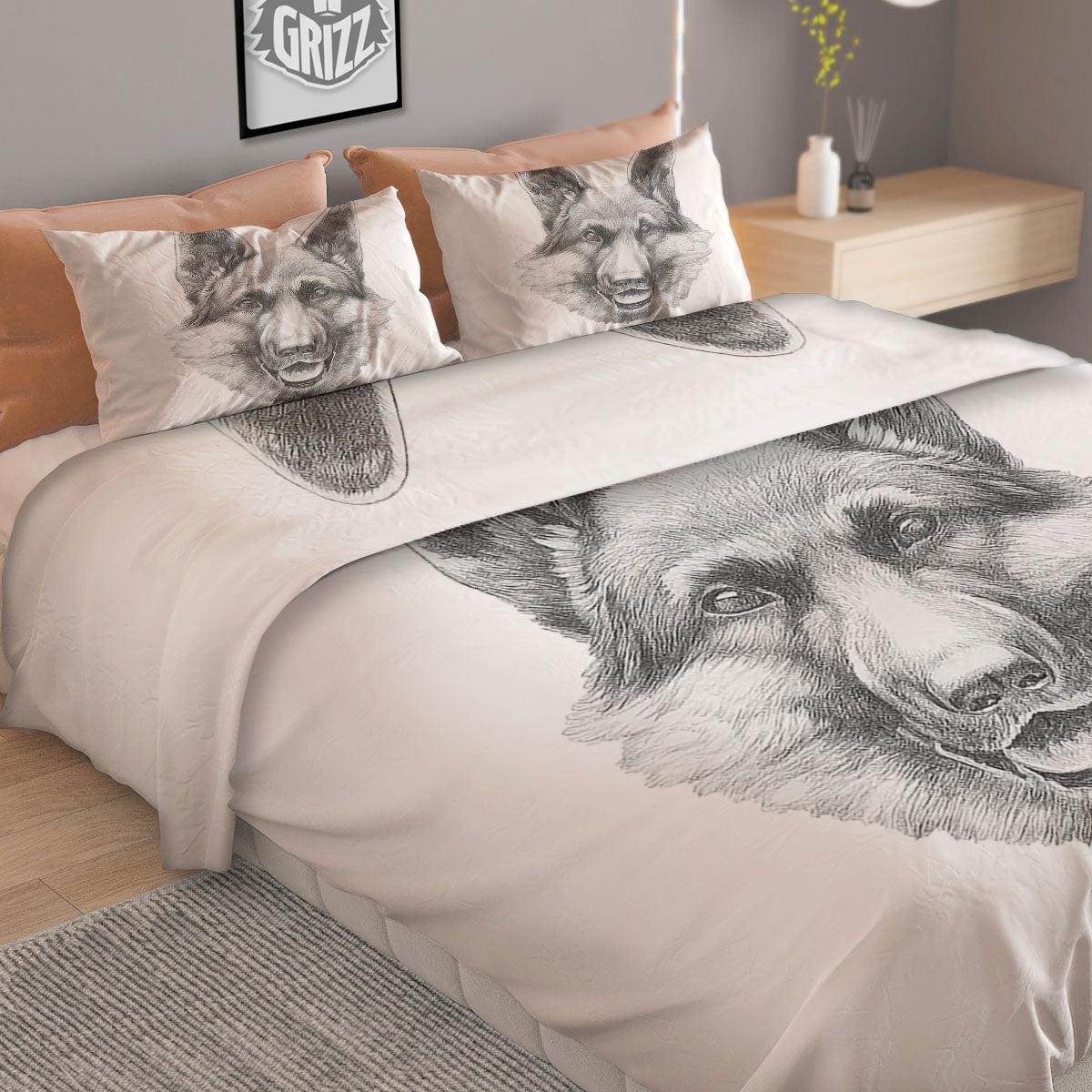 Portrait Dog German Shepherd Print Duvet Cover Bedding Set