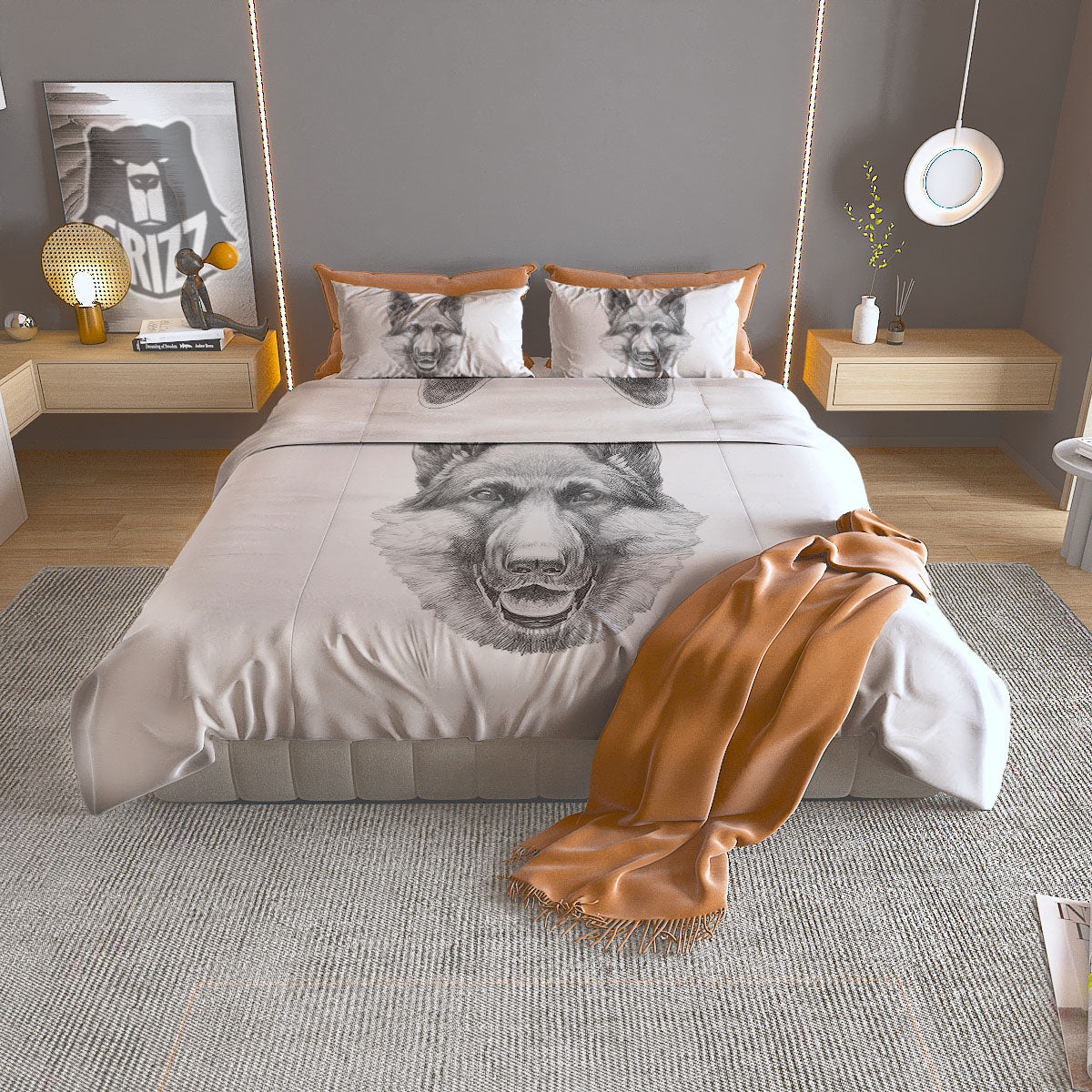 Portrait Dog German Shepherd Print Duvet Cover Bedding Set