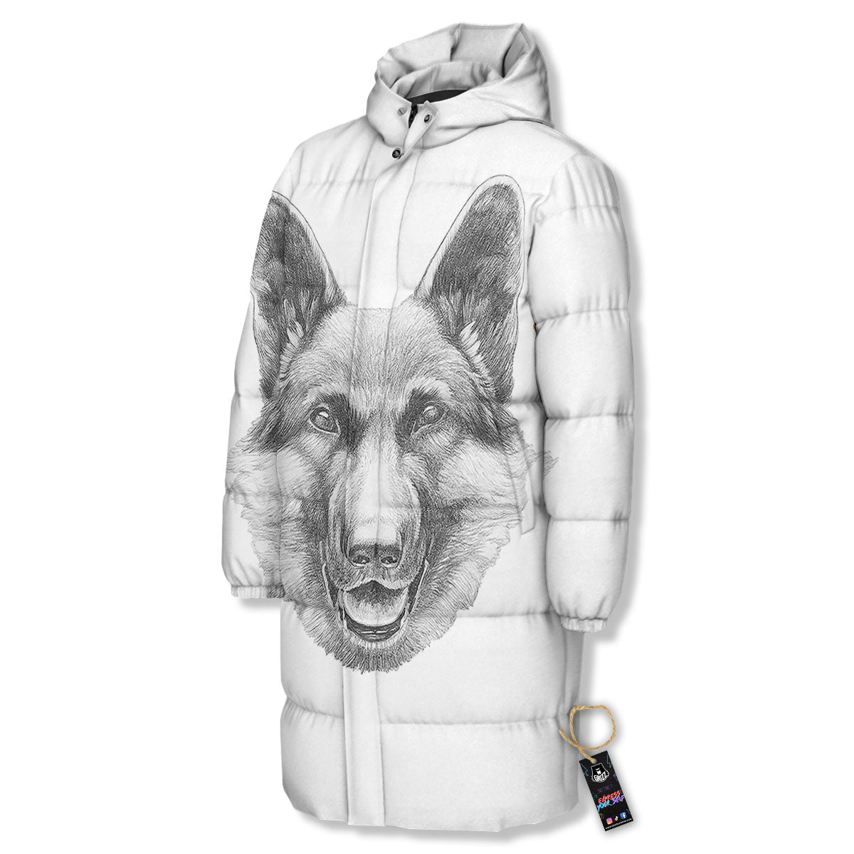 Portrait Dog German Shepherd Print Long Down Jacket-grizzshop