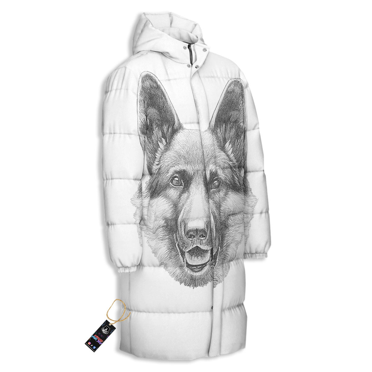 Portrait Dog German Shepherd Print Long Down Jacket-grizzshop