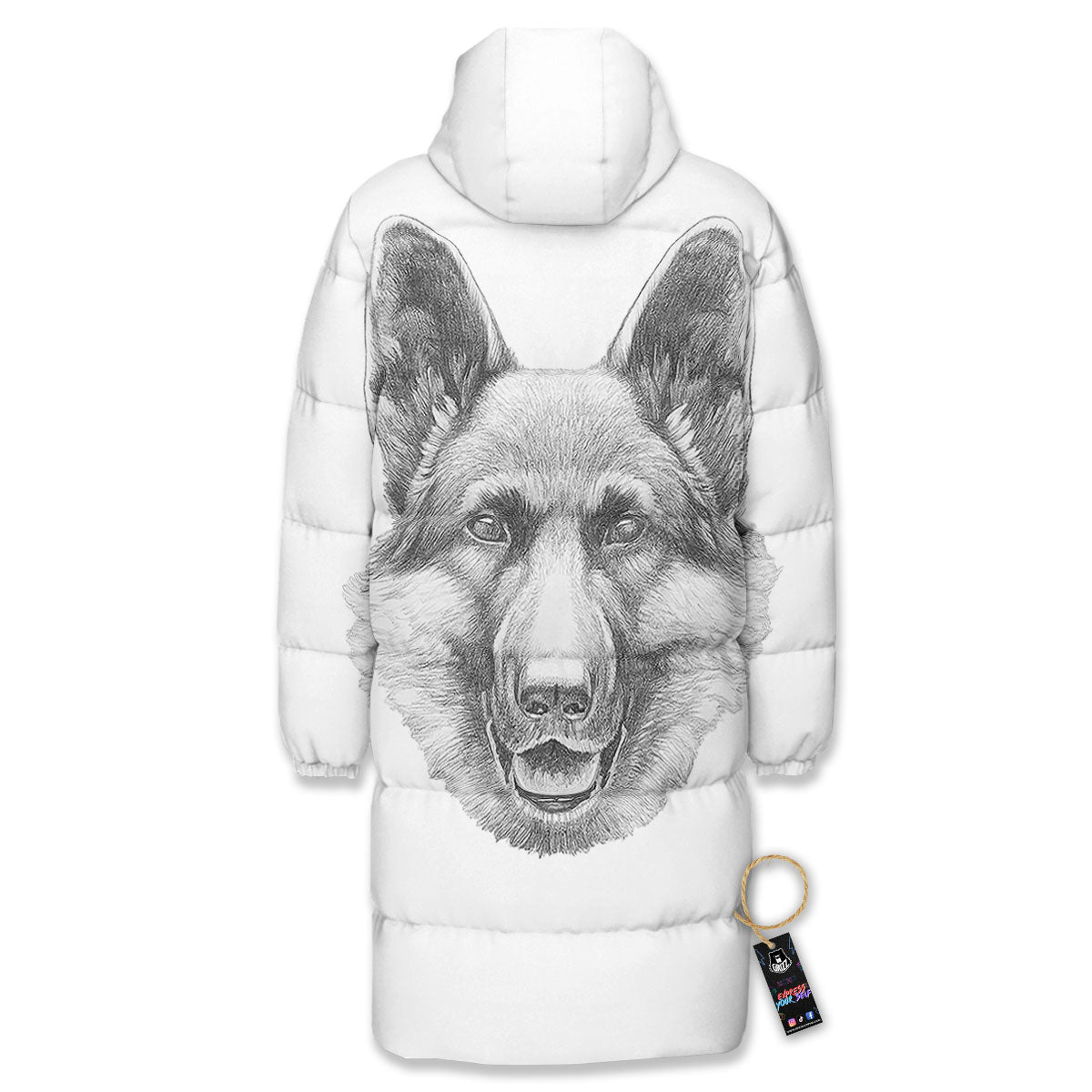 Portrait Dog German Shepherd Print Long Down Jacket-grizzshop