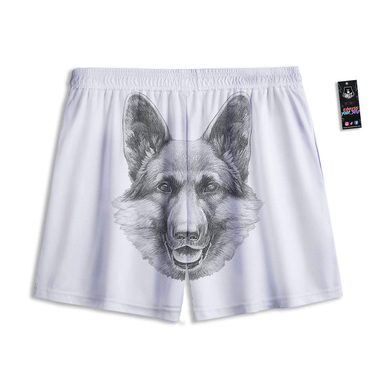 Portrait Dog German Shepherd Print Mesh Shorts