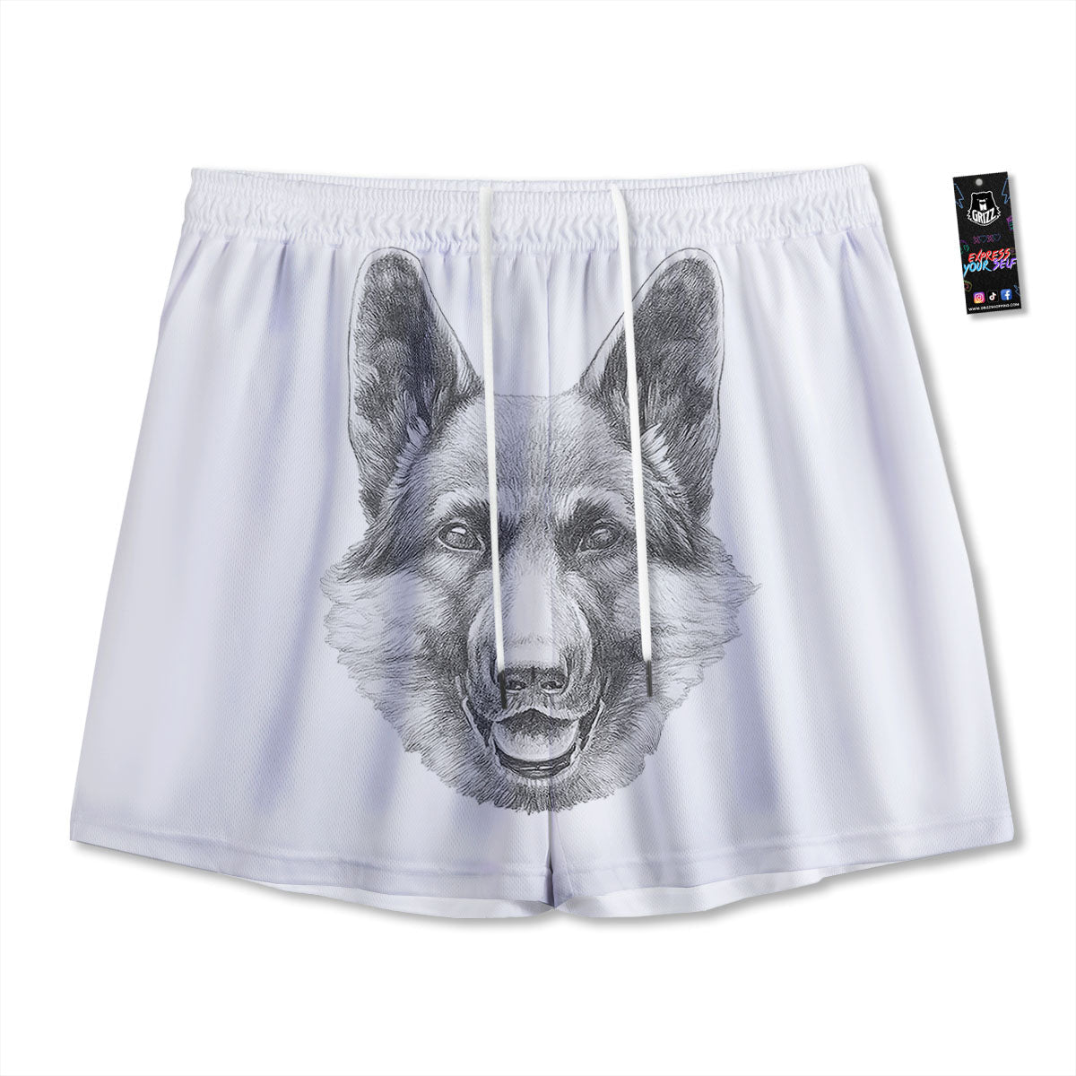 Portrait Dog German Shepherd Print Mesh Shorts