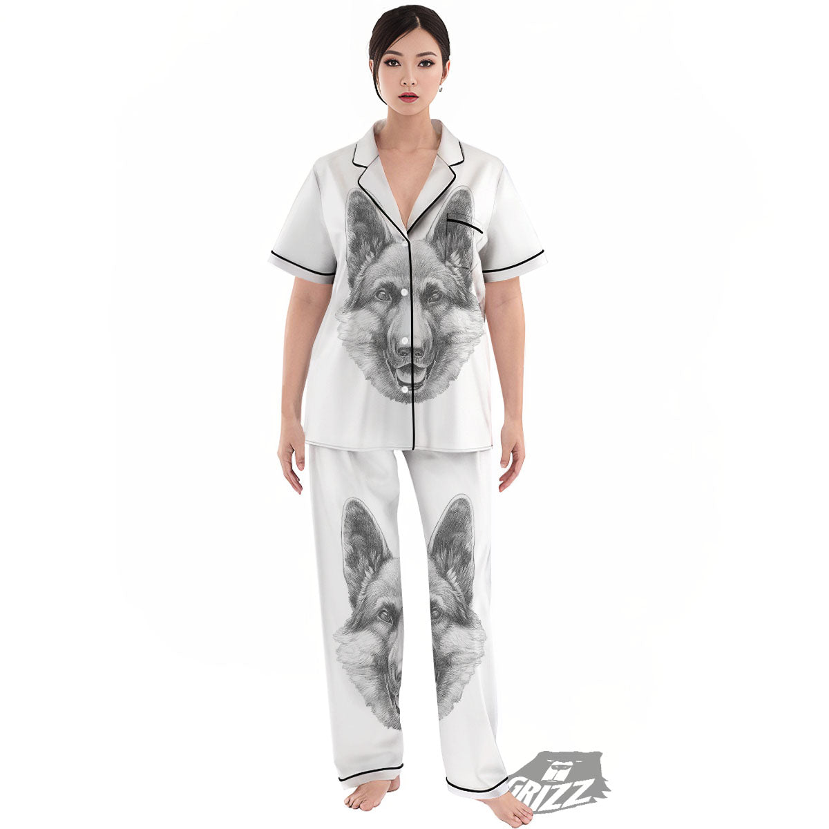 Portrait Dog German Shepherd Print Women's Pajamas Set-grizzshop