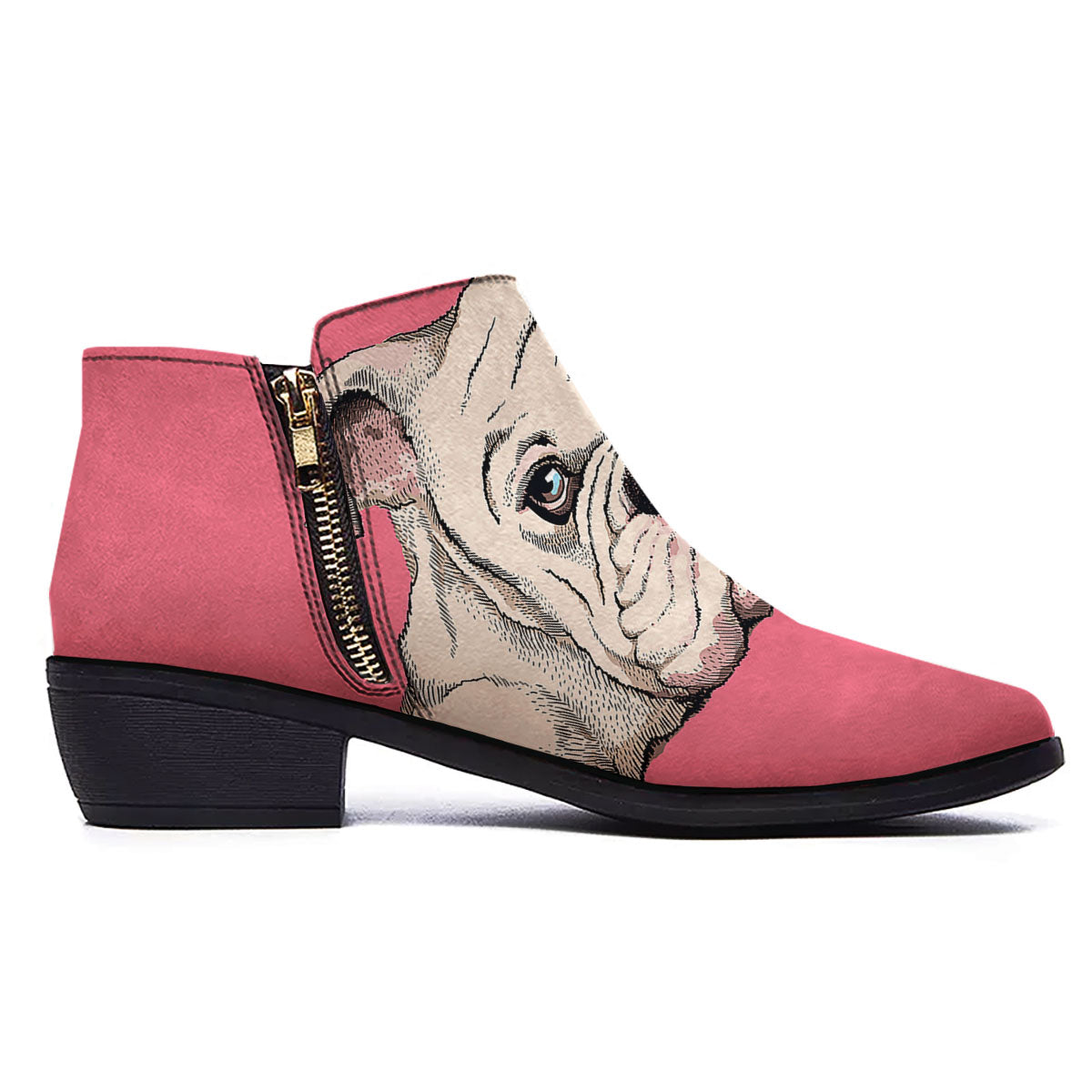 Portrait English Bulldog Print Ankle Boots-grizzshop