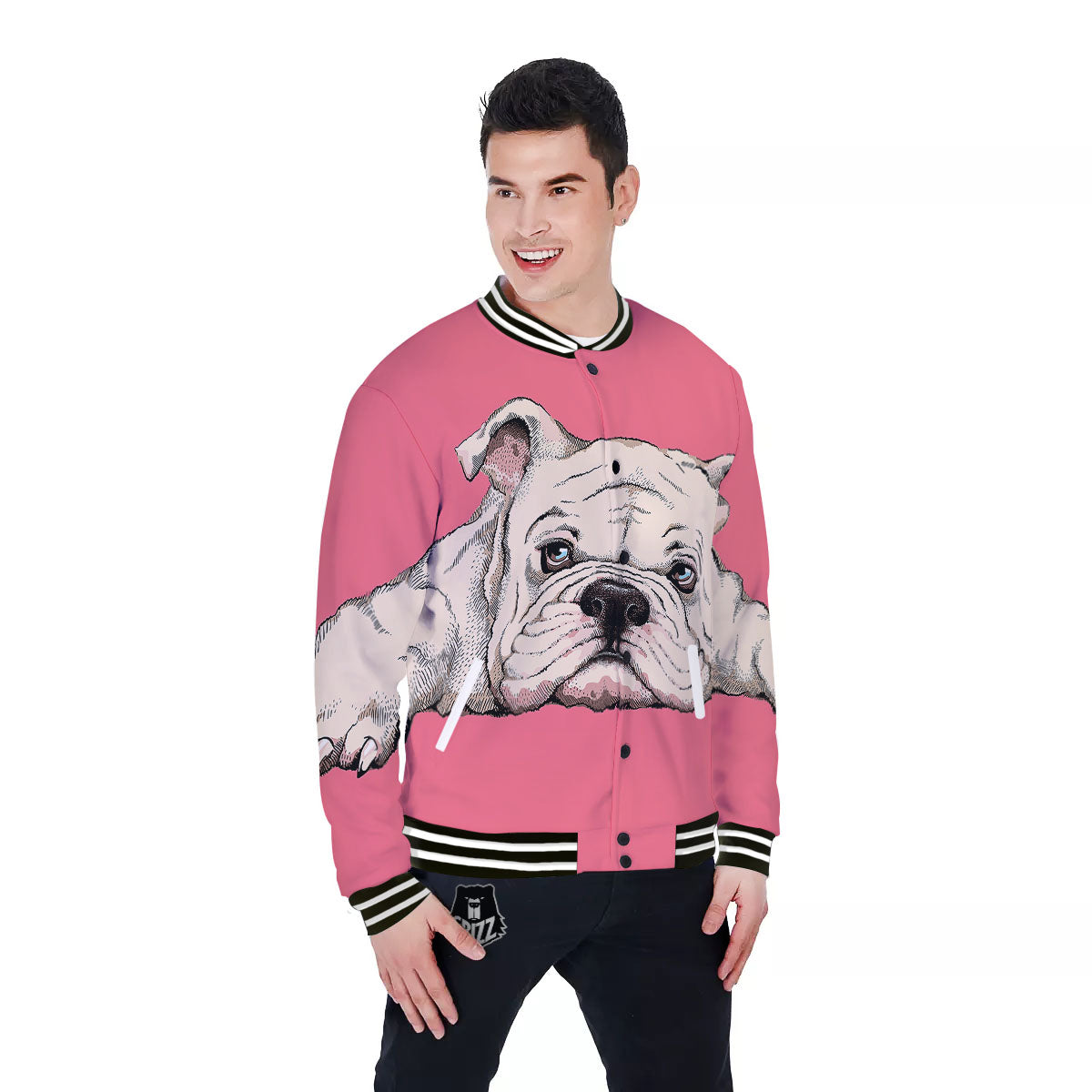Portrait English Bulldog Print Baseball Jacket-grizzshop