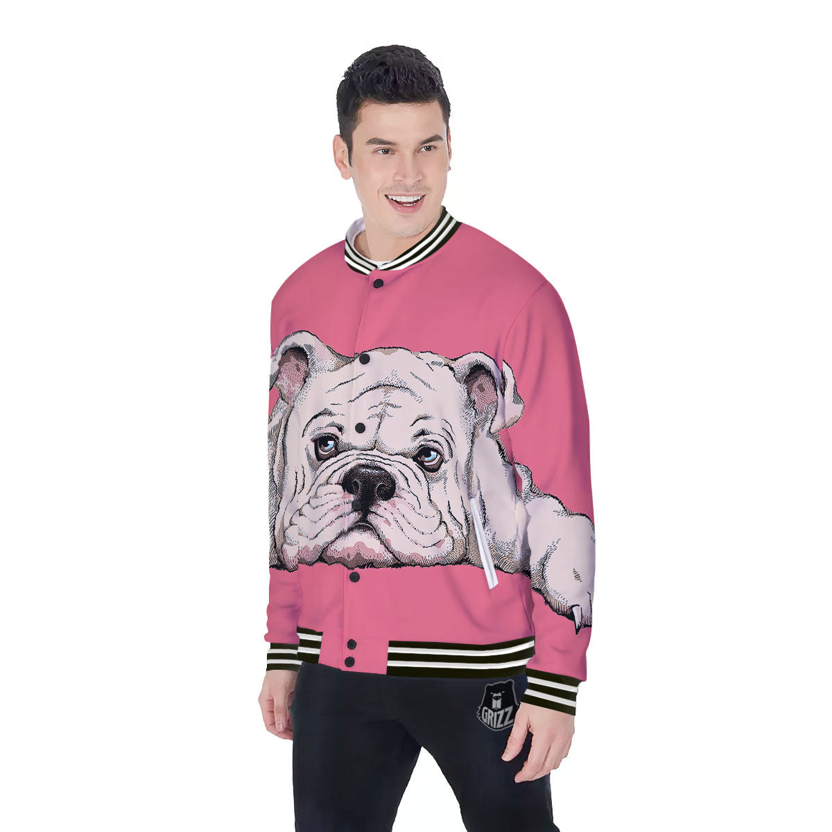 Portrait English Bulldog Print Baseball Jacket-grizzshop