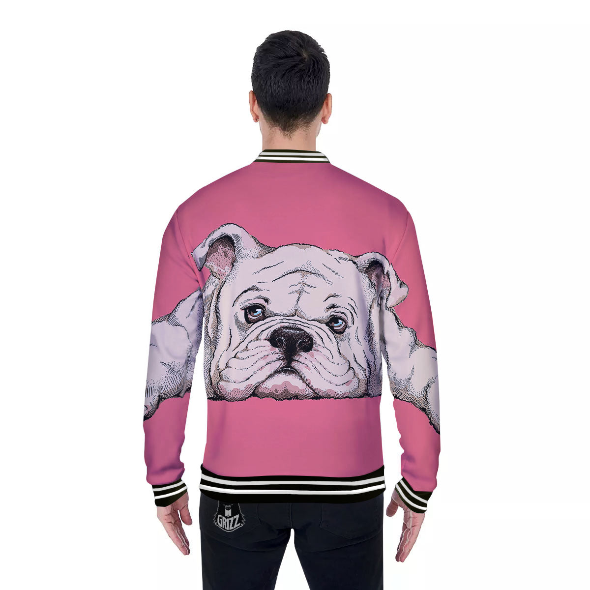 Portrait English Bulldog Print Baseball Jacket-grizzshop