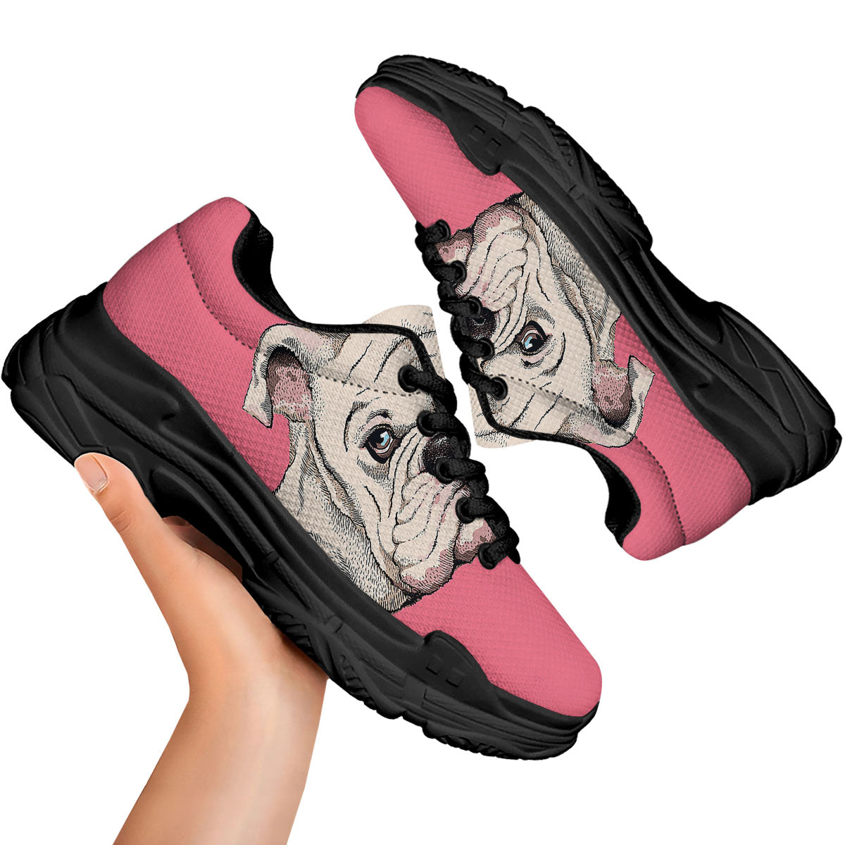 Portrait English Bulldog Print Black Chunky Shoes-grizzshop