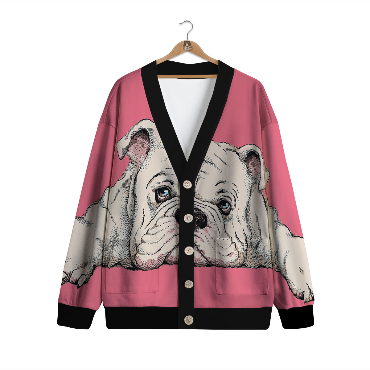 Portrait English Bulldog Print Cardigan-grizzshop
