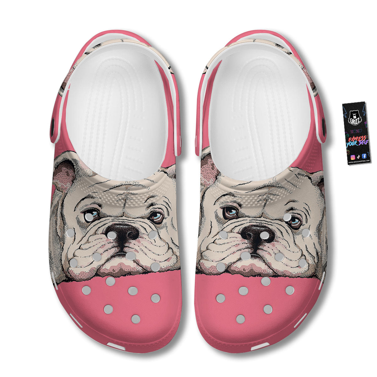Portrait English Bulldog Print Clog-grizzshop